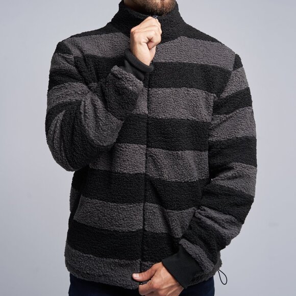 Striped Sherpa Fleece Zip-up Jacket - Picture 2 of 5